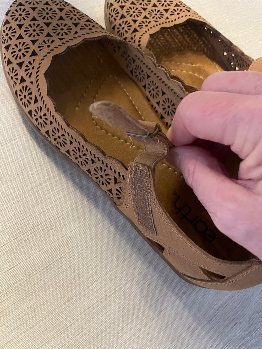 Earth Brown Laser-Cut Mary Jane Flats - Picture 10 of 11